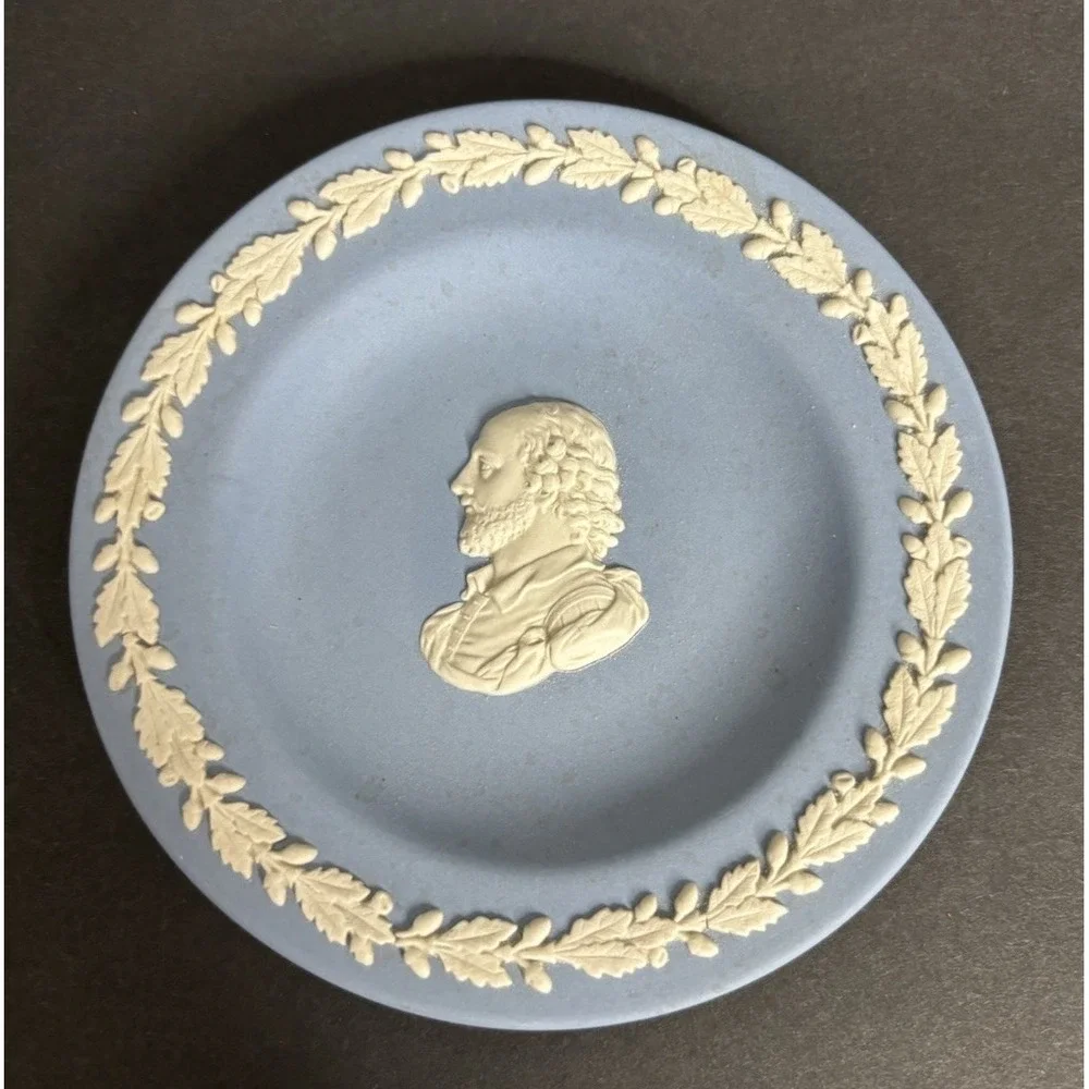 3 Wedgwood Jasperware Blue Personality Trays 4 3/8 Shakespeare Kennedy Churchill